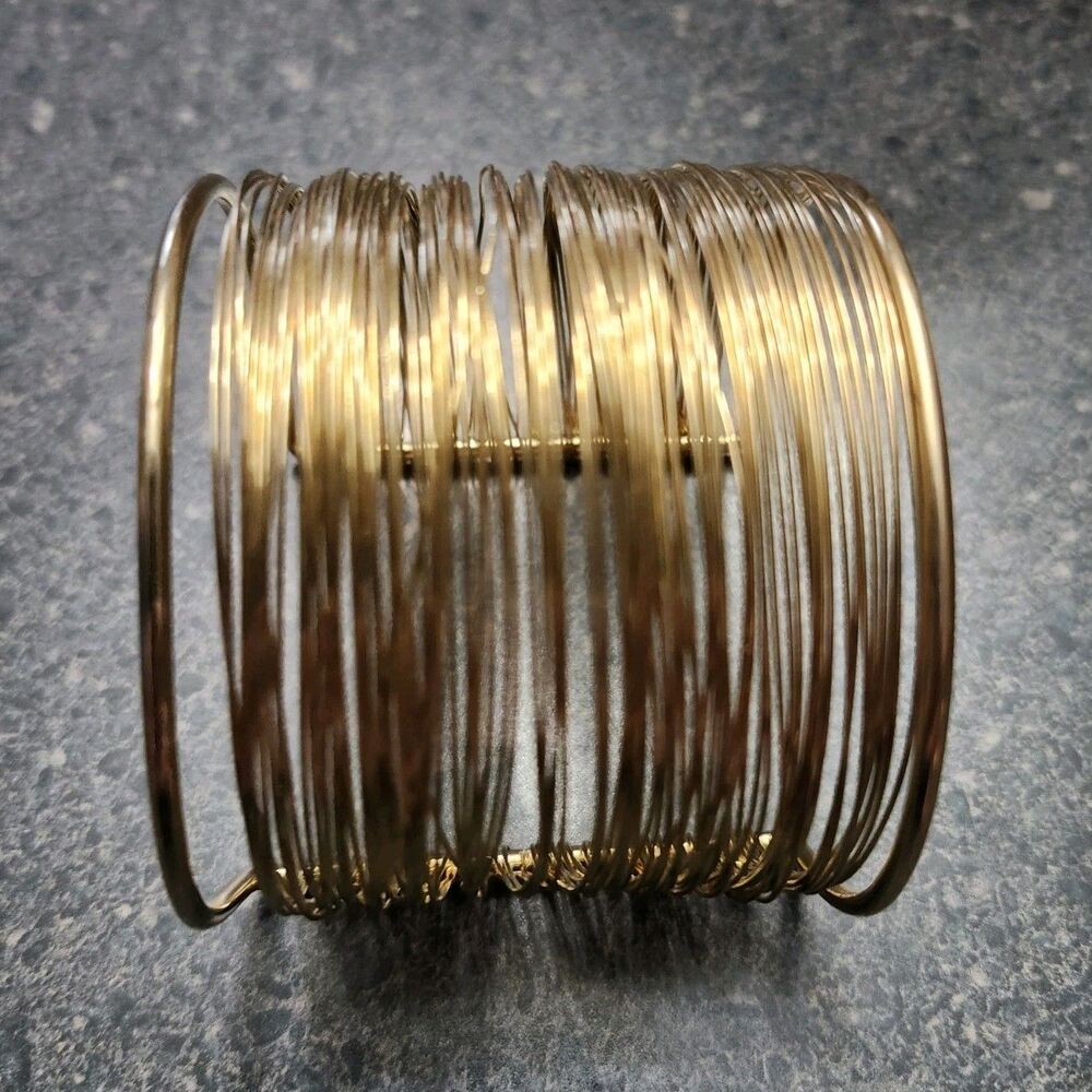 Gold Tone Multi-Wire Wide Stackable Open Cuff Bangle Bracelet